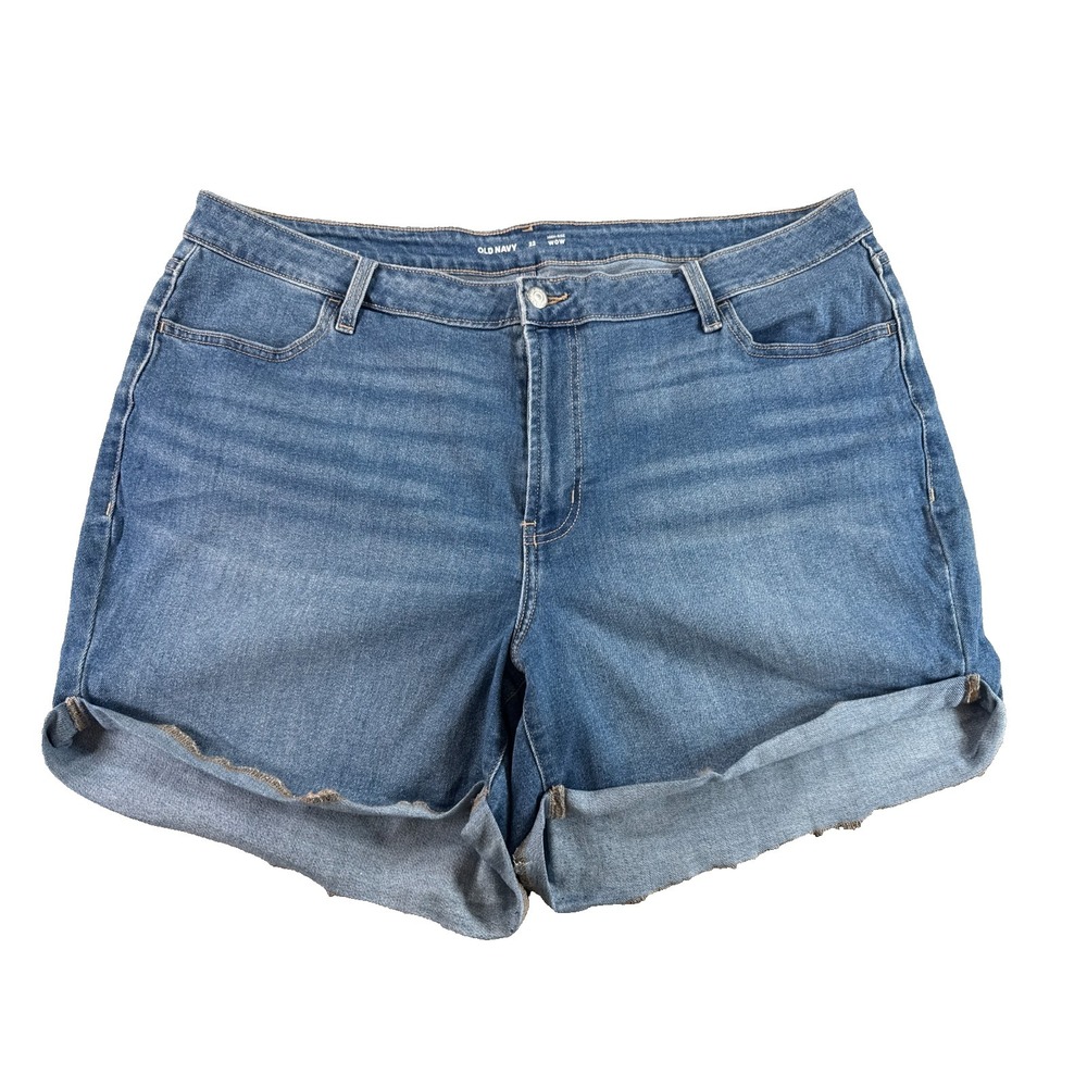 Old Navy Jean Shorts Womens 22 Denim High Rise Wow Rolled Hem Blue Medium Wash